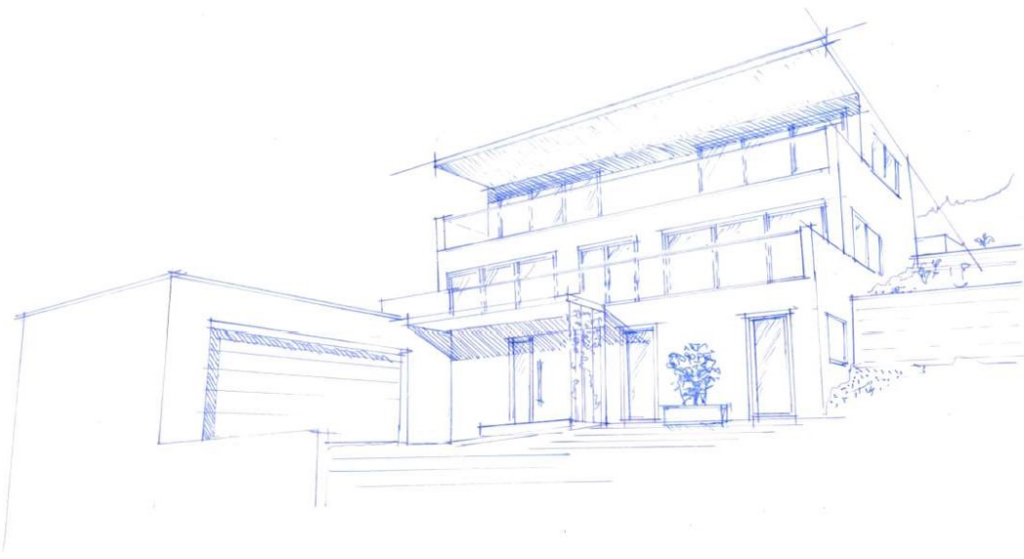 Skizze des Architekten für das freistehende Wohnhaus